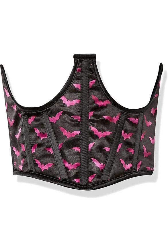 Lavish Black & Magenta Bats Satin Open Cup Waist Cincher - Daisy Corsets - Flyclothing LLC