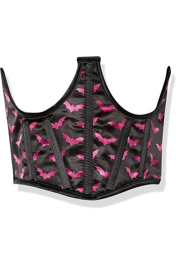 Lavish Black & Magenta Bats Satin Open Cup Waist Cincher - Daisy Corsets