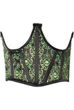 Lavish Green & Black Skull Satin Open Cup Waist Cincher - Daisy Corsets