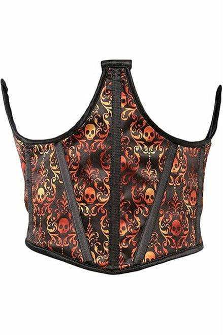 Daisy Corsets Lavish Orange & Black Skull Satin Open Cup Waist Cincher - Daisy Corsets - Flyclothing LLC