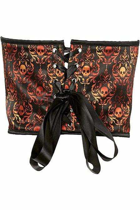 Daisy Corsets Lavish Orange & Black Skull Satin Open Cup Waist Cincher - Daisy Corsets - Flyclothing LLC