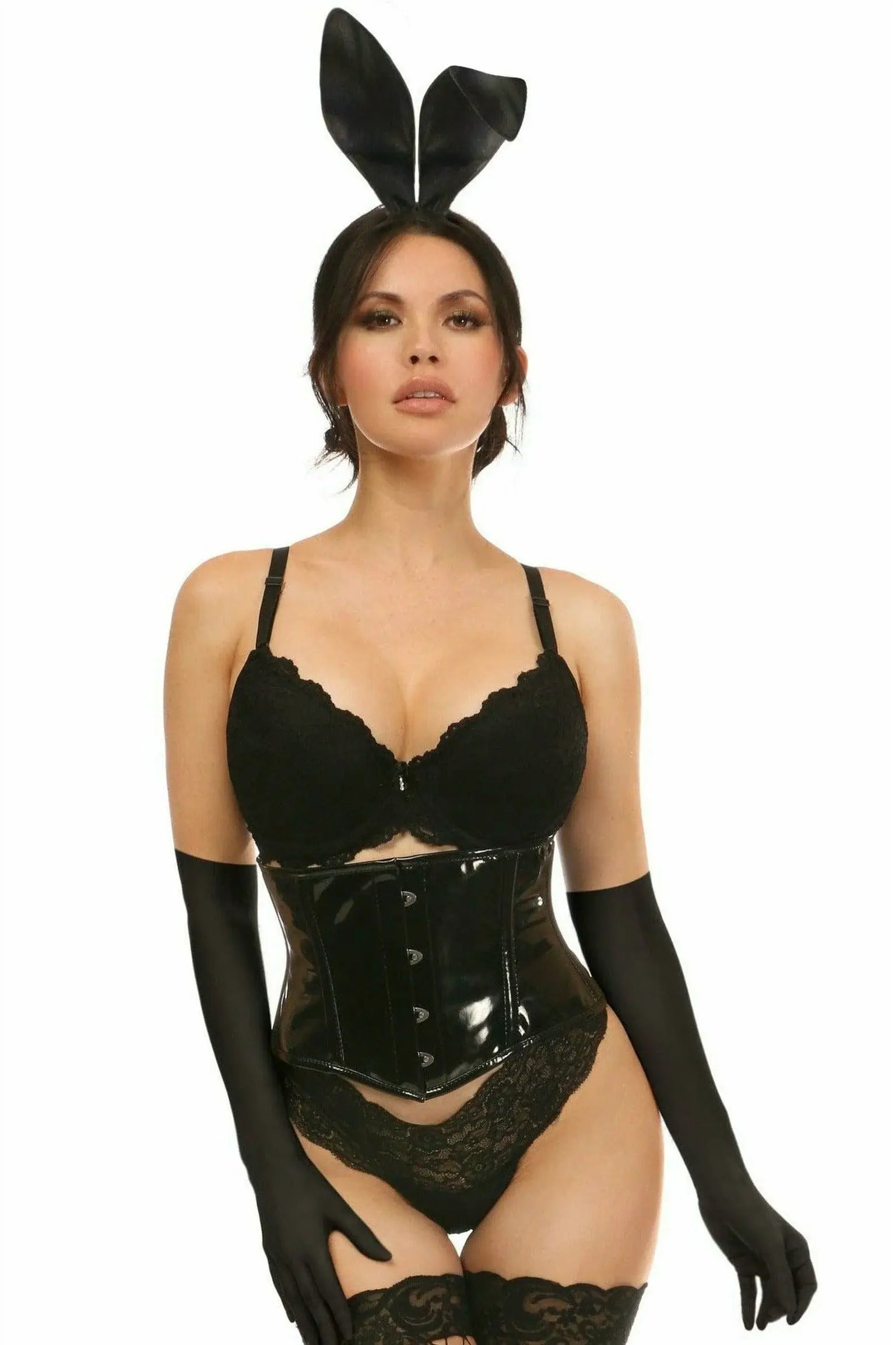 Daisy Corsets Lavish 4 PC Black PVC Bunny Corset Costume - Daisy Corsets - Flyclothing LLC