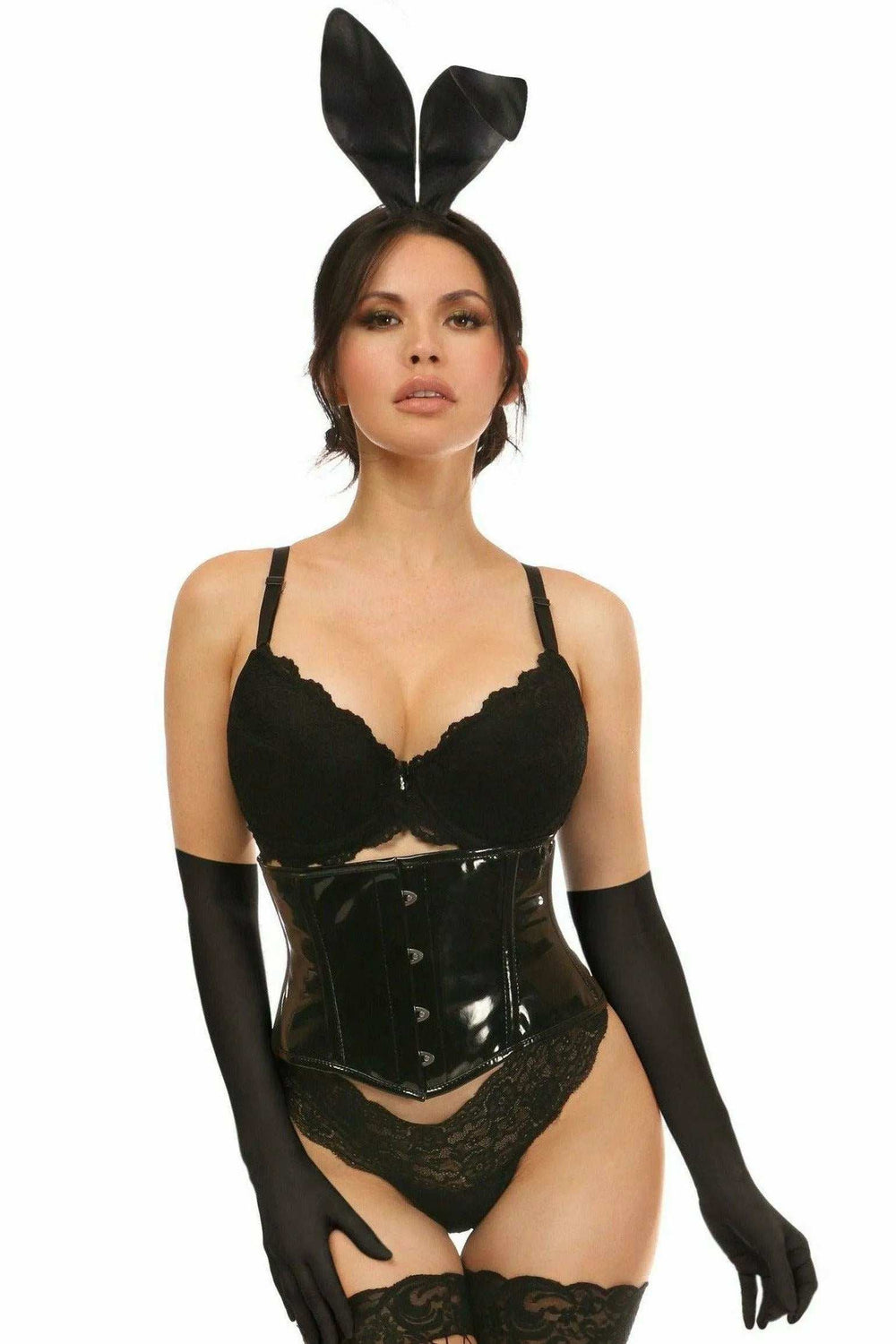 Lavish 4 PC Black PVC Bunny Corset Costume - Daisy Corsets - Flyclothing LLC