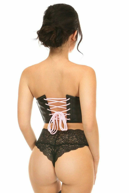 Daisy Corsets Lavish Black Faux Leather w/Pink Lace-Up Bustier - Daisy Corsets - Flyclothing LLC