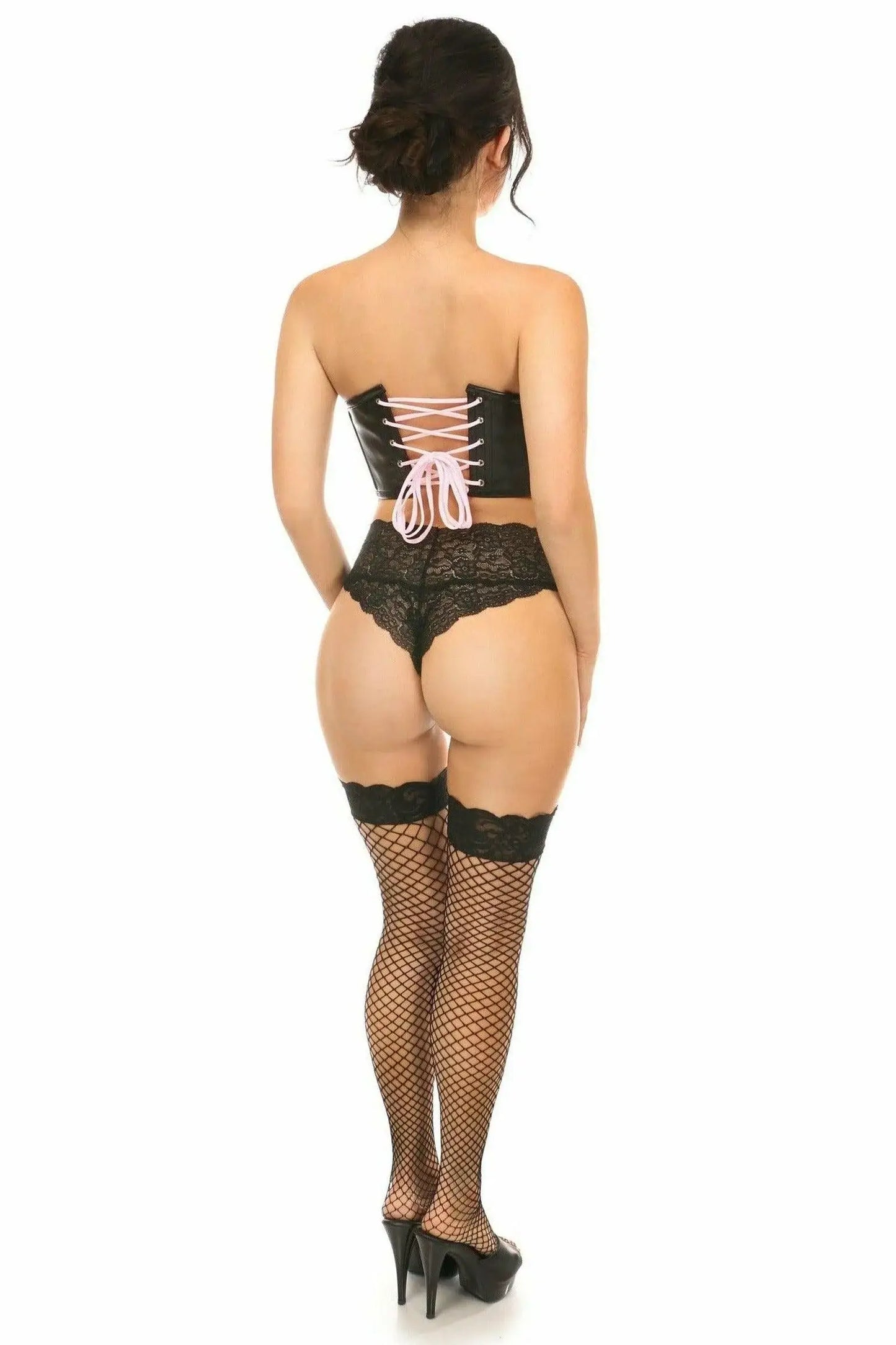 Lavish Black Faux Leather w/Pink Lace-Up Bustier - Daisy Corsets - Flyclothing LLC