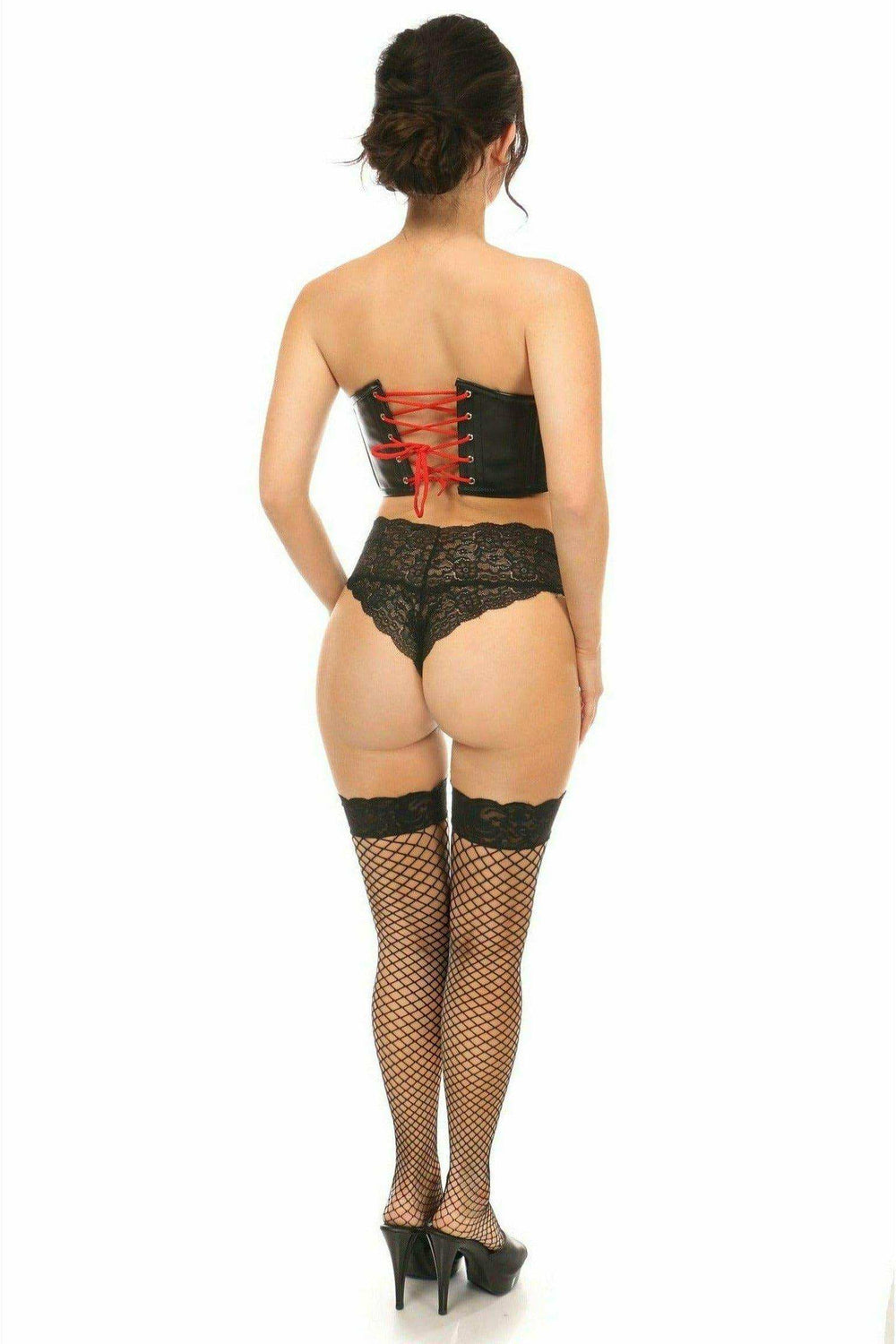 Daisy Corsets Lavish Black Faux Leather w/Red Lace-Up Bustier - Daisy Corsets - Flyclothing LLC