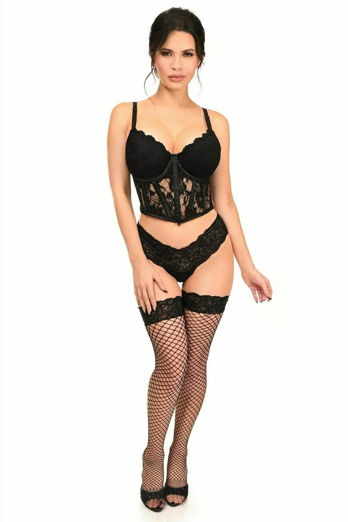 Daisy Corsets Lavish Black Sheer Lace Underwire Waist Cincher Corset - Daisy Corsets - Flyclothing LLC