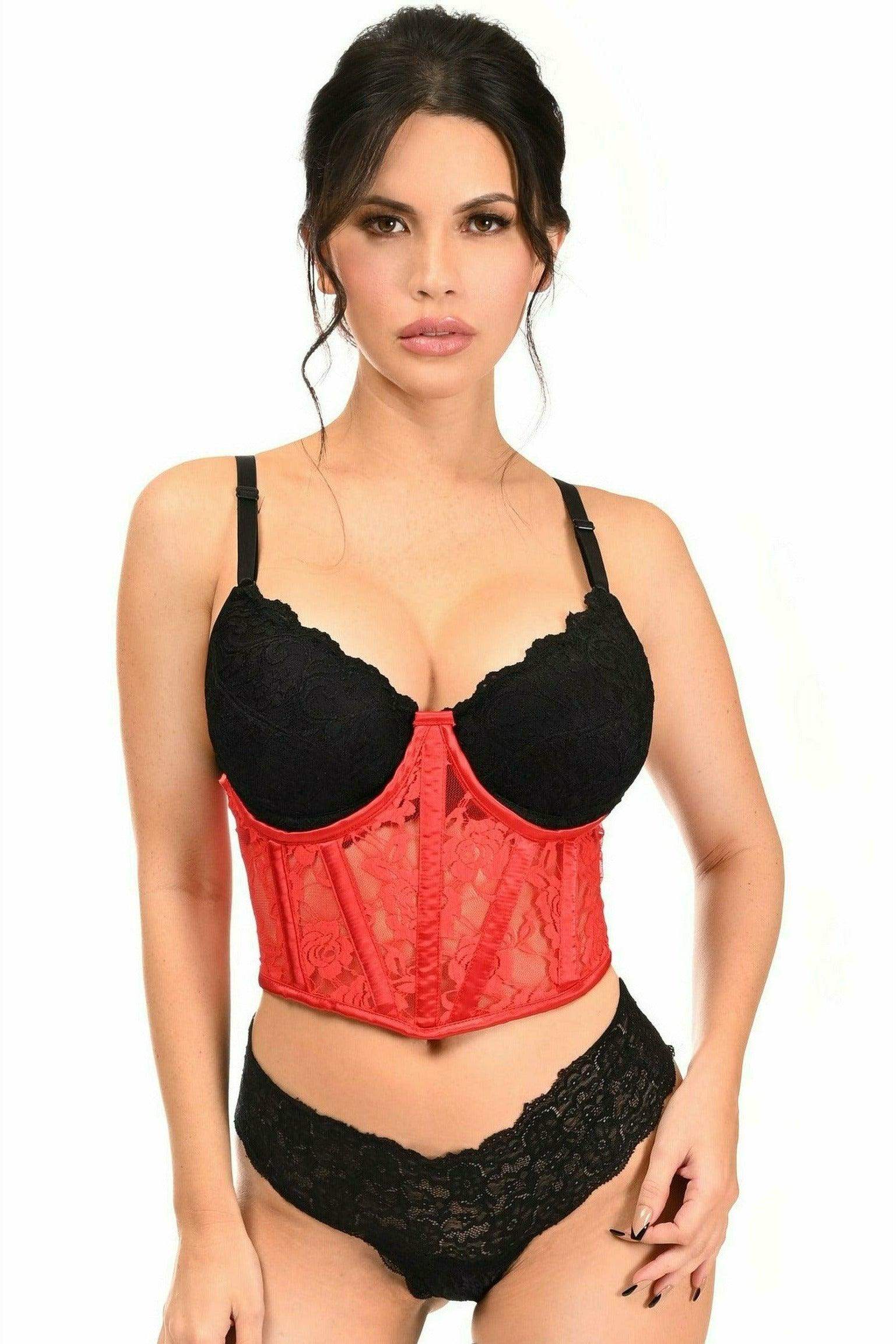 Lavish Red Sheer Lace Underwire Waist Cincher Corset - Daisy Corsets - Flyclothing LLC