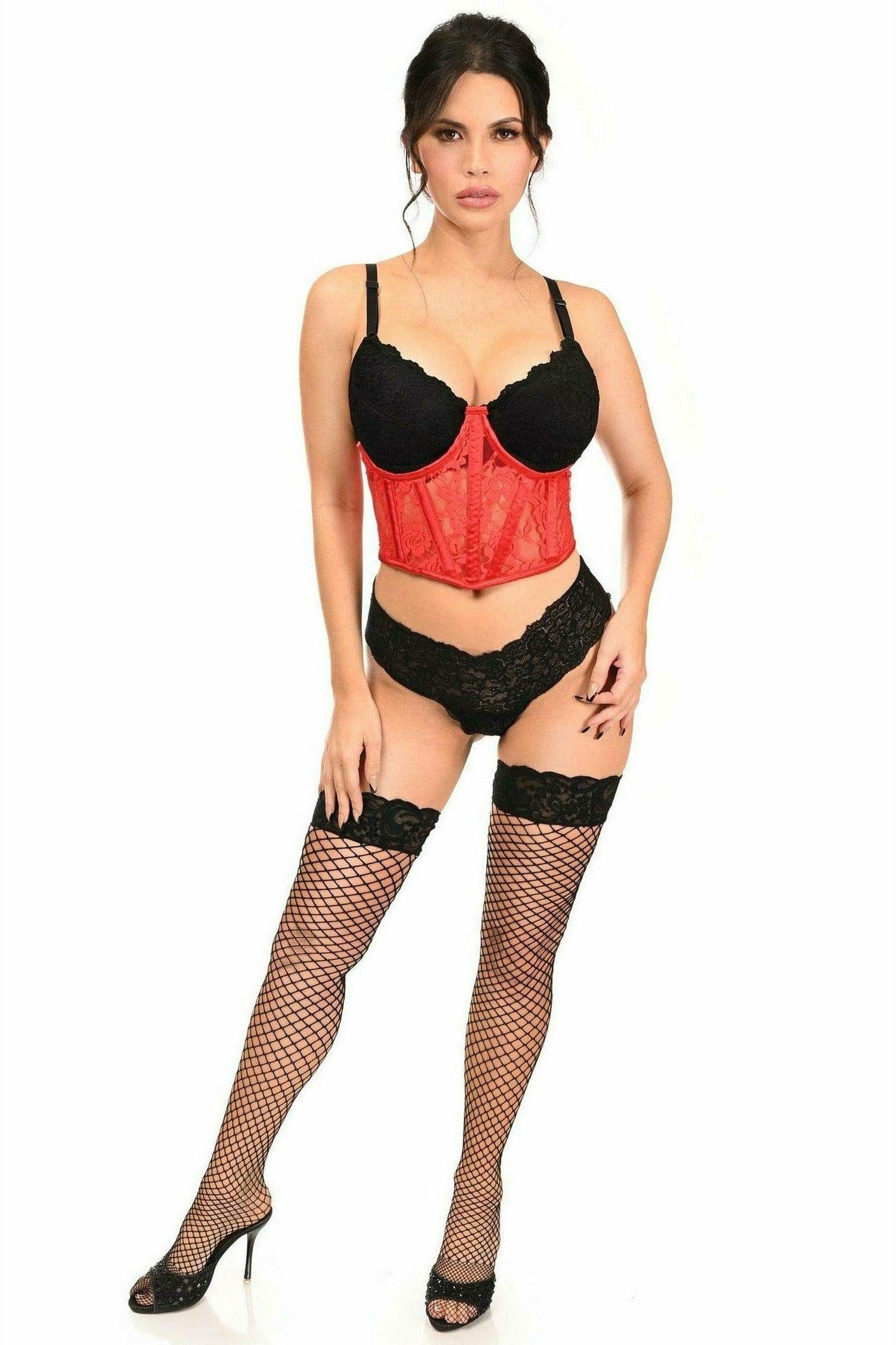 Lavish Red Sheer Lace Underwire Waist Cincher Corset - Daisy Corsets - Flyclothing LLC
