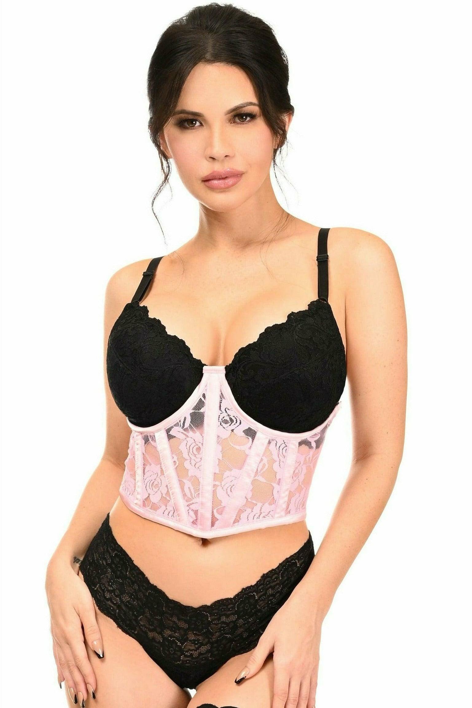Daisy Corsets Lavish Lt Pink Sheer Lace Underwire Waist Cincher Corset - Daisy Corsets