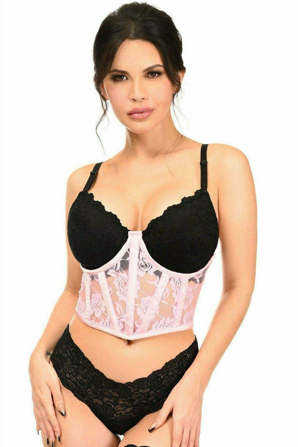 Lavish Lt Pink Sheer Lace Underwire Waist Cincher Corset - Daisy Corsets - Flyclothing LLC