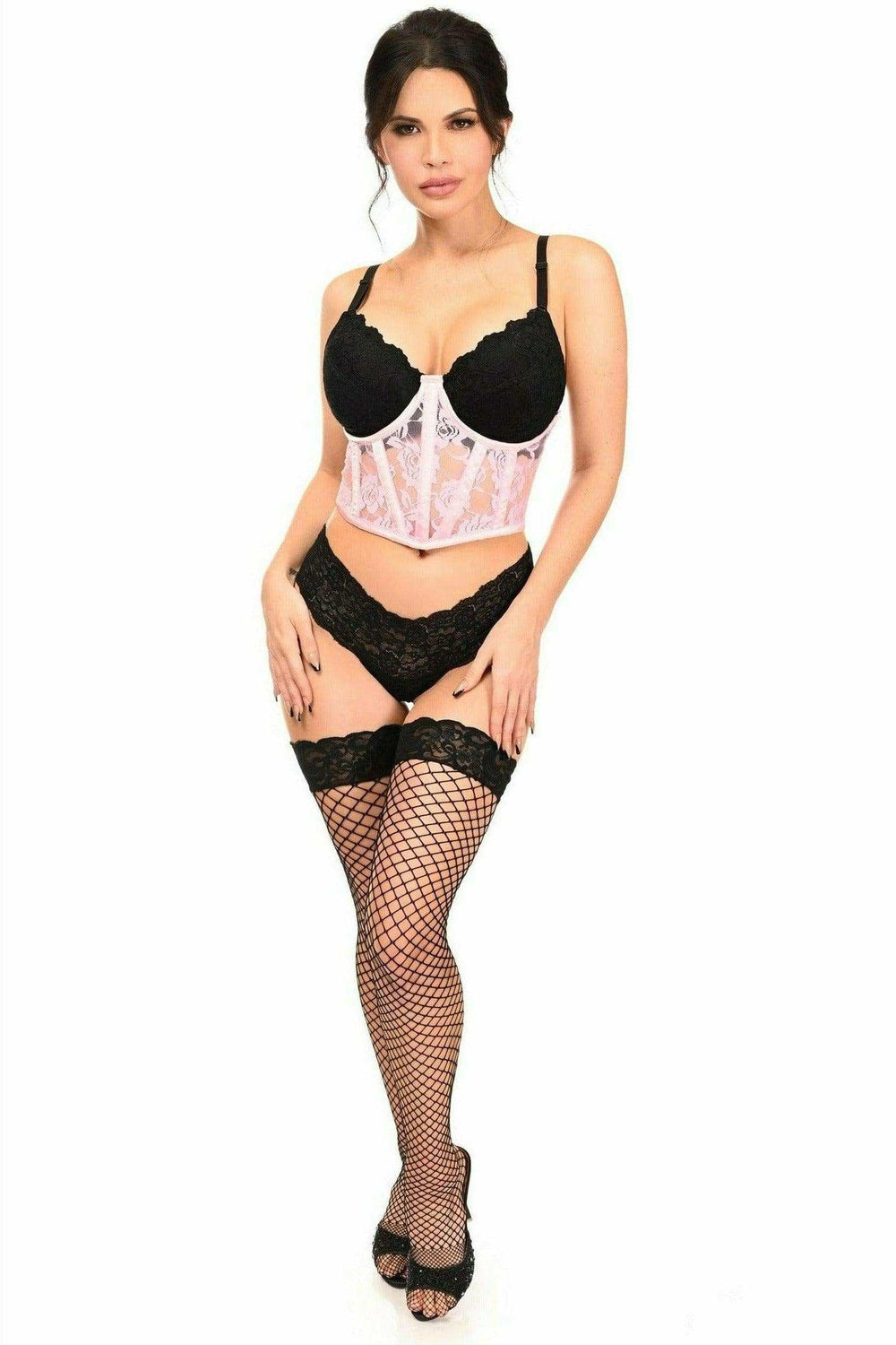 Daisy Corsets Lavish Lt Pink Sheer Lace Underwire Waist Cincher Corset - Daisy Corsets - Flyclothing LLC