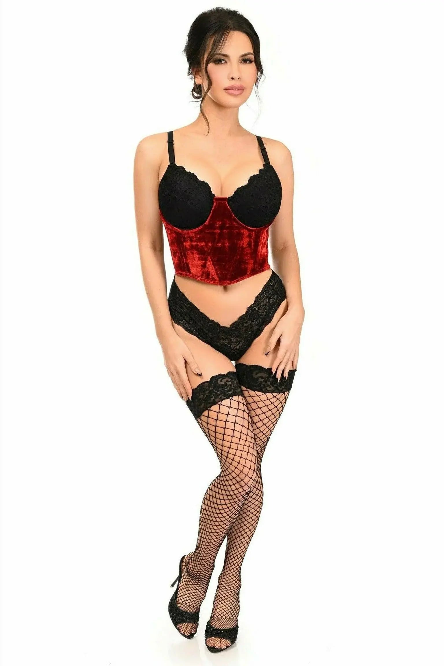 Daisy Corsets Lavish Red Velvet Underwire Waist Cincher Corset - Daisy Corsets - Flyclothing LLC