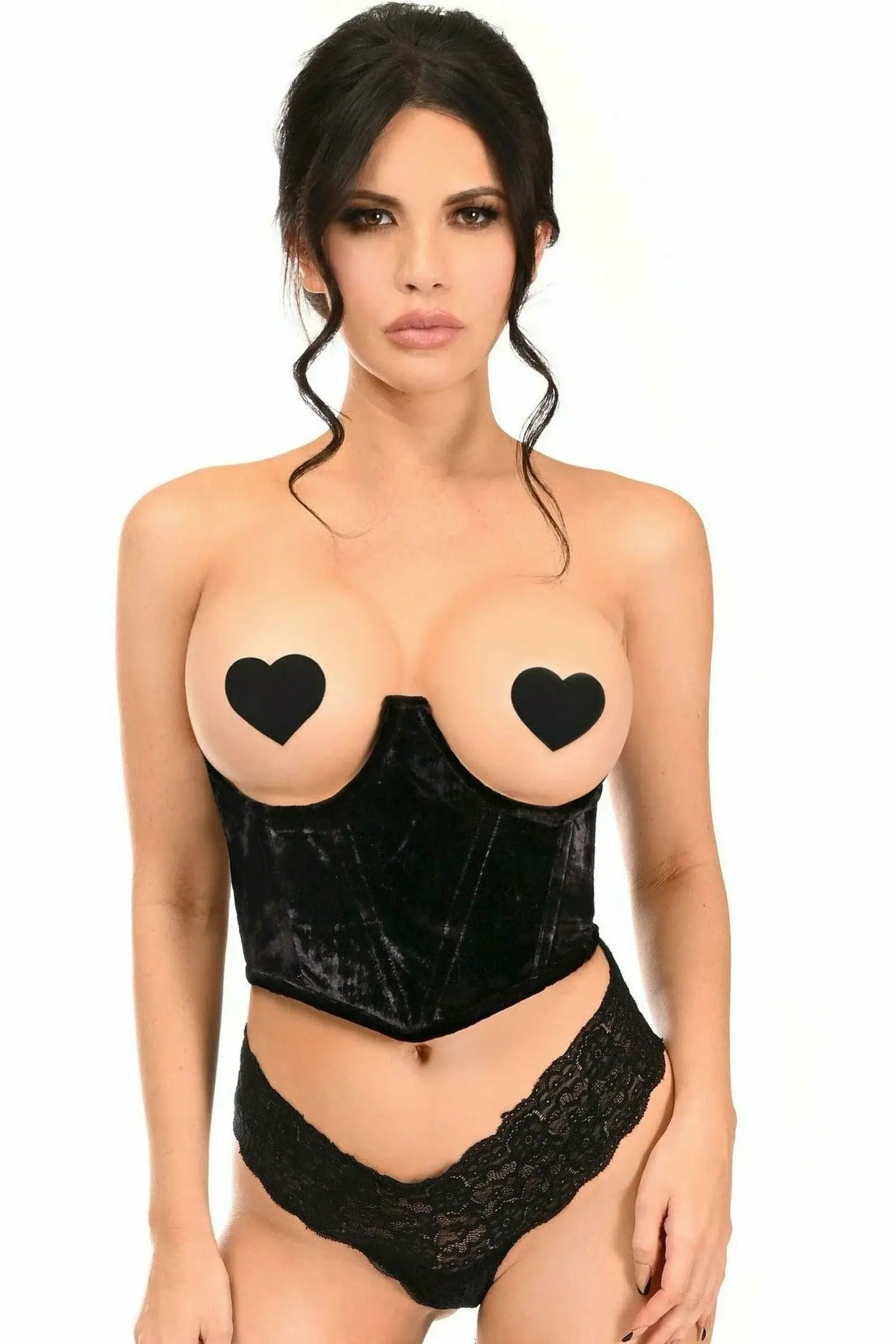 Daisy Corsets Lavish Black Velvet Underwire Waist Cincher Corset - Daisy Corsets - Flyclothing LLC