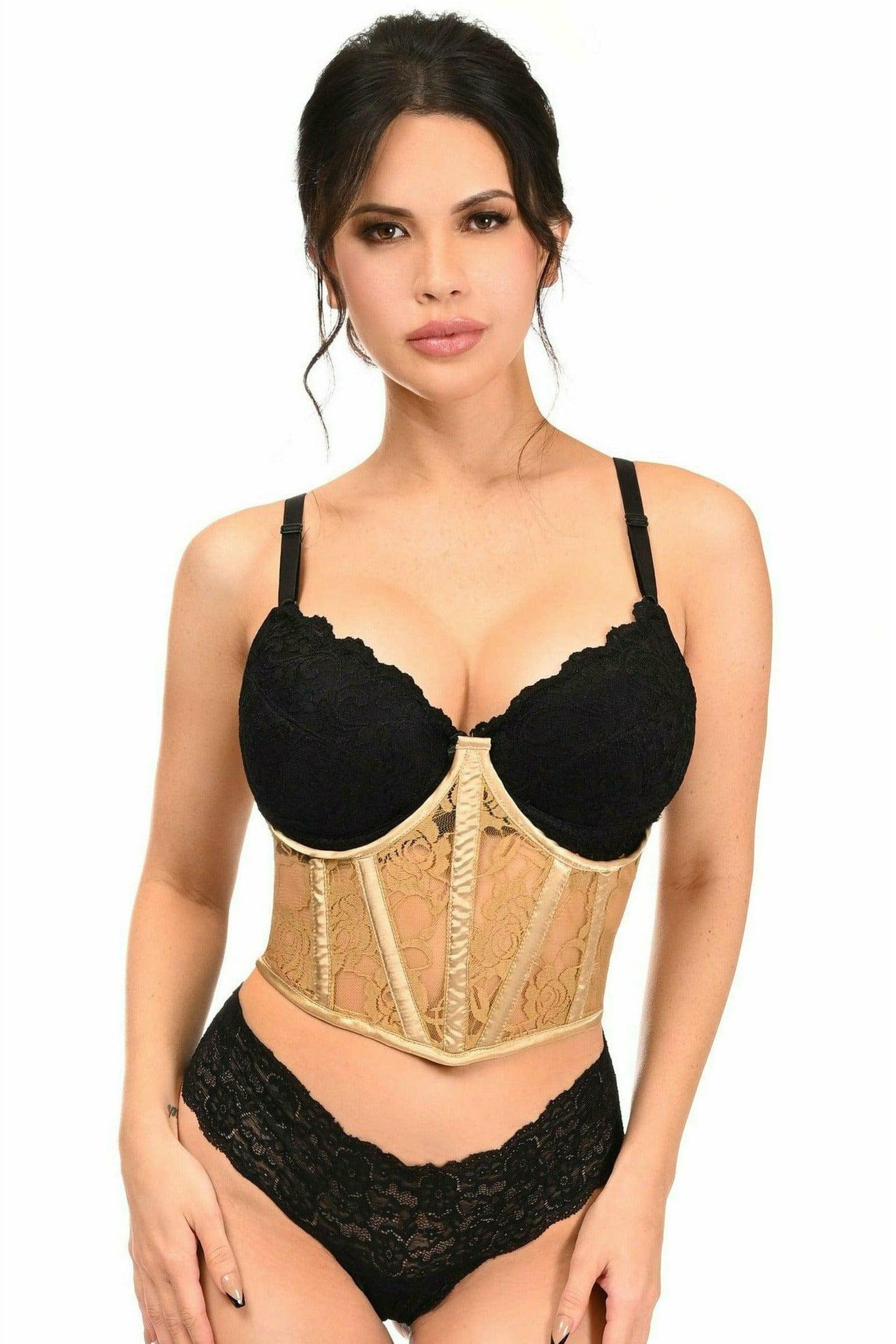 Daisy Corsets Lavish Beige Sheer Lace Underwire Waist Cincher Corset - Daisy Corsets