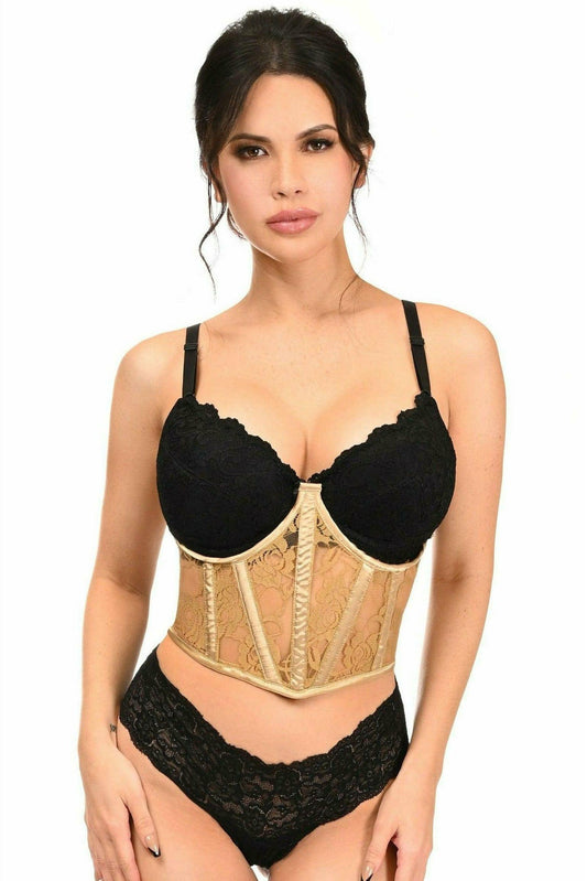 Daisy Corsets Lavish Beige Sheer Lace Underwire Waist Cincher Corset - Daisy Corsets