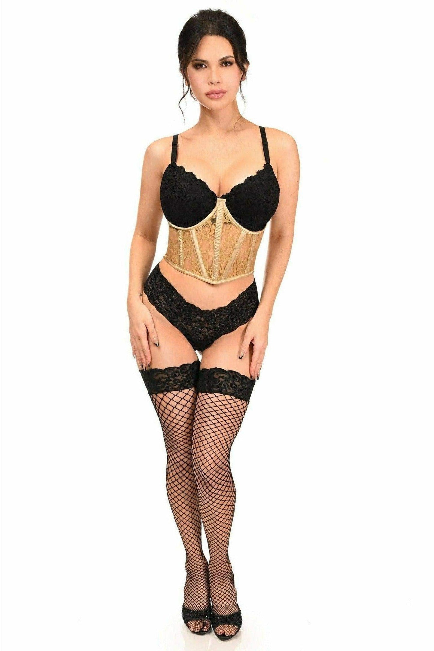 Lavish Beige Sheer Lace Underwire Waist Cincher Corset - Daisy Corsets - Flyclothing LLC