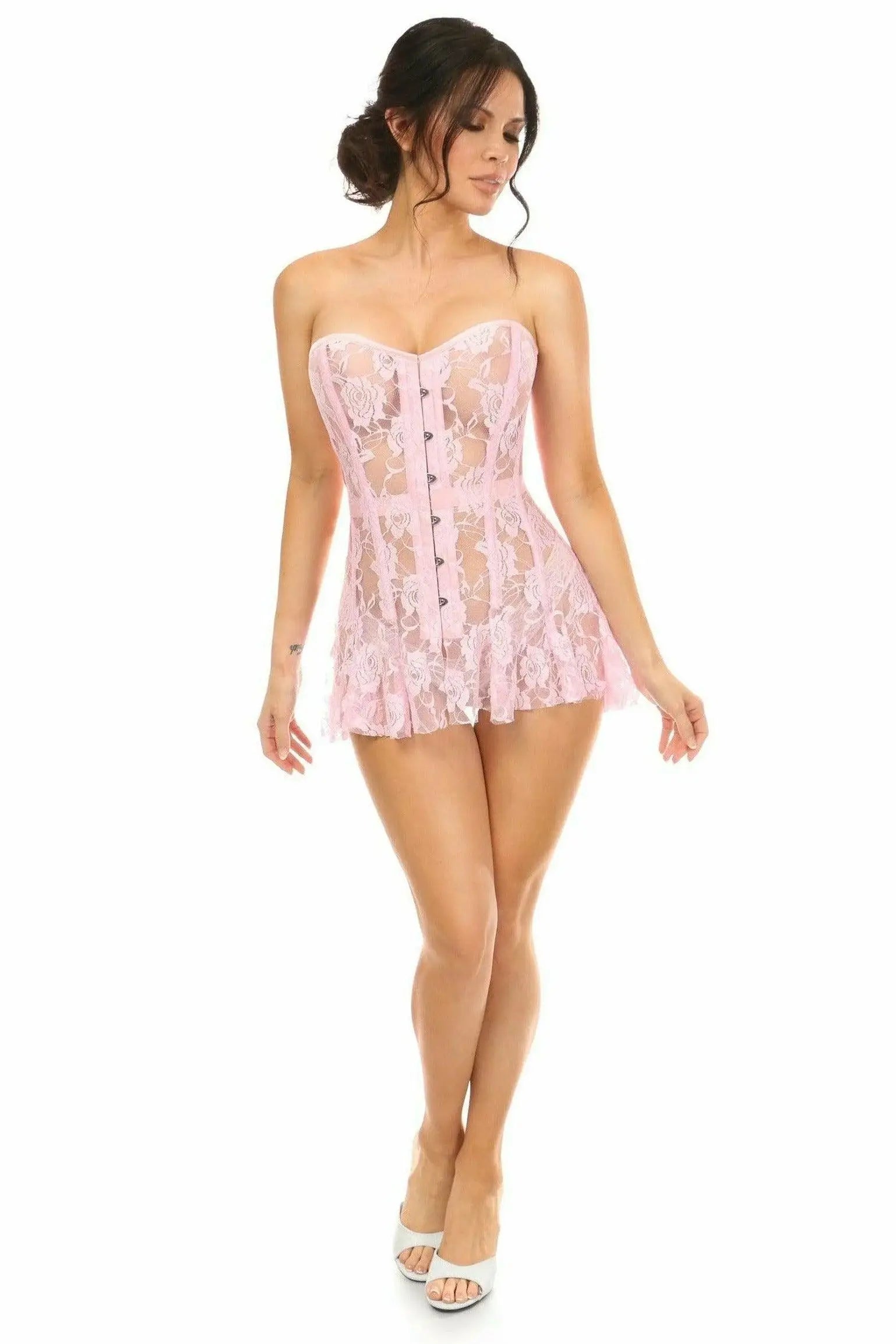Lavish Lt Pink Sheer Lace Corset Dress - Daisy Corsets - Flyclothing LLC