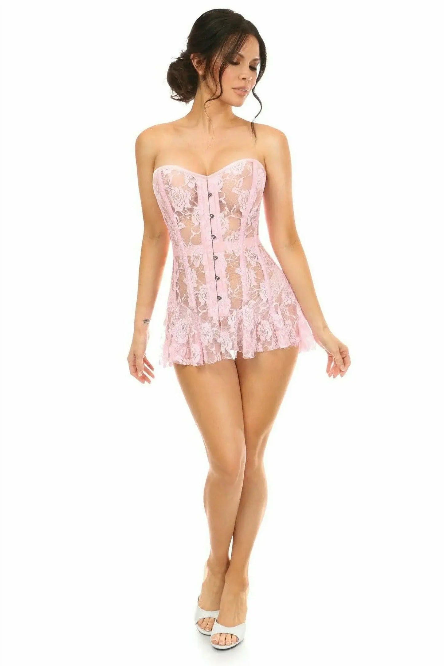 Daisy Corsets Lavish Lt Pink Sheer Lace Corset Dress - Daisy Corsets - Flyclothing LLC