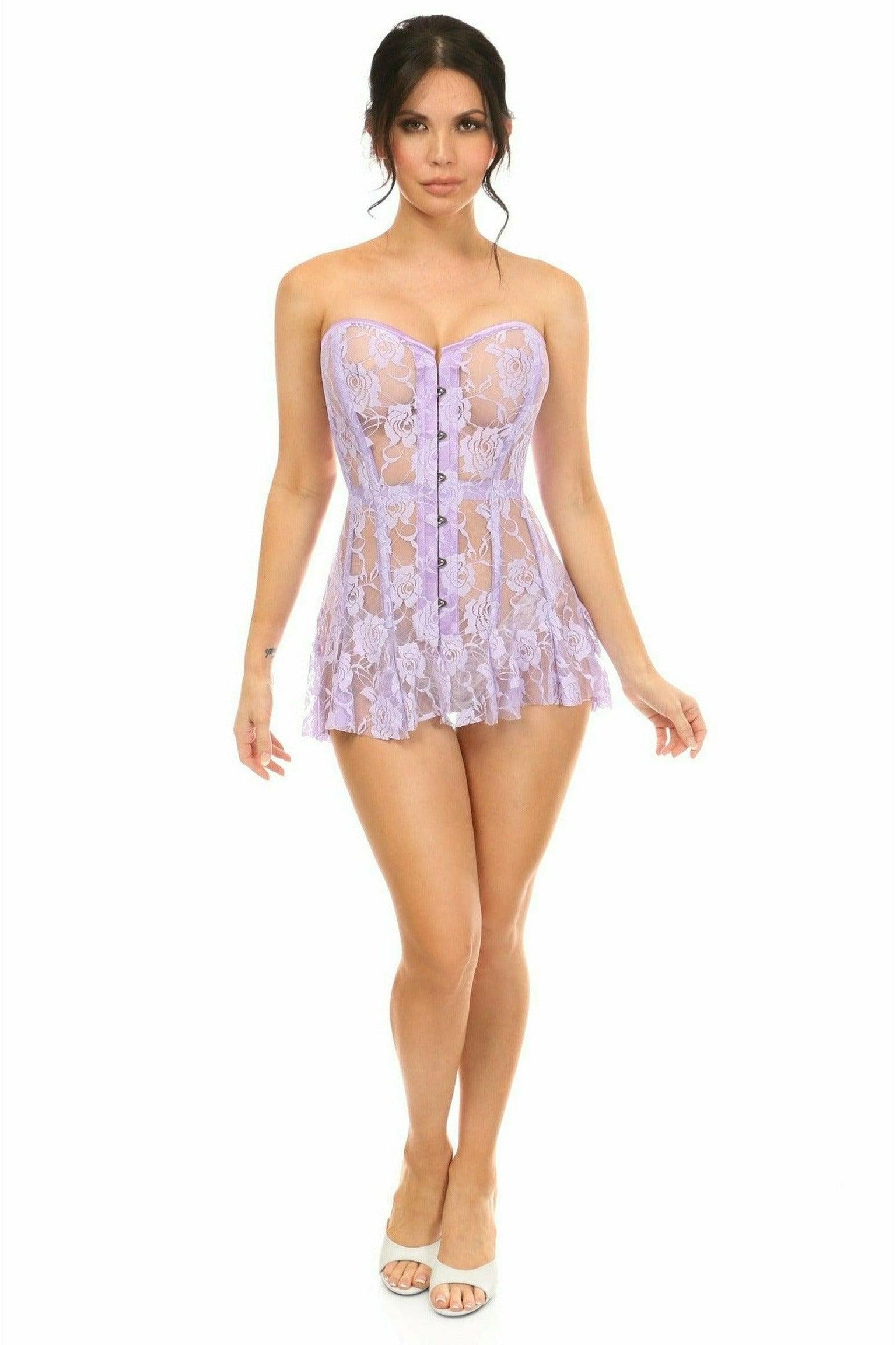 Daisy Corsets Lavish Lt Purple Sheer Lace Corset Dress - Daisy Corsets