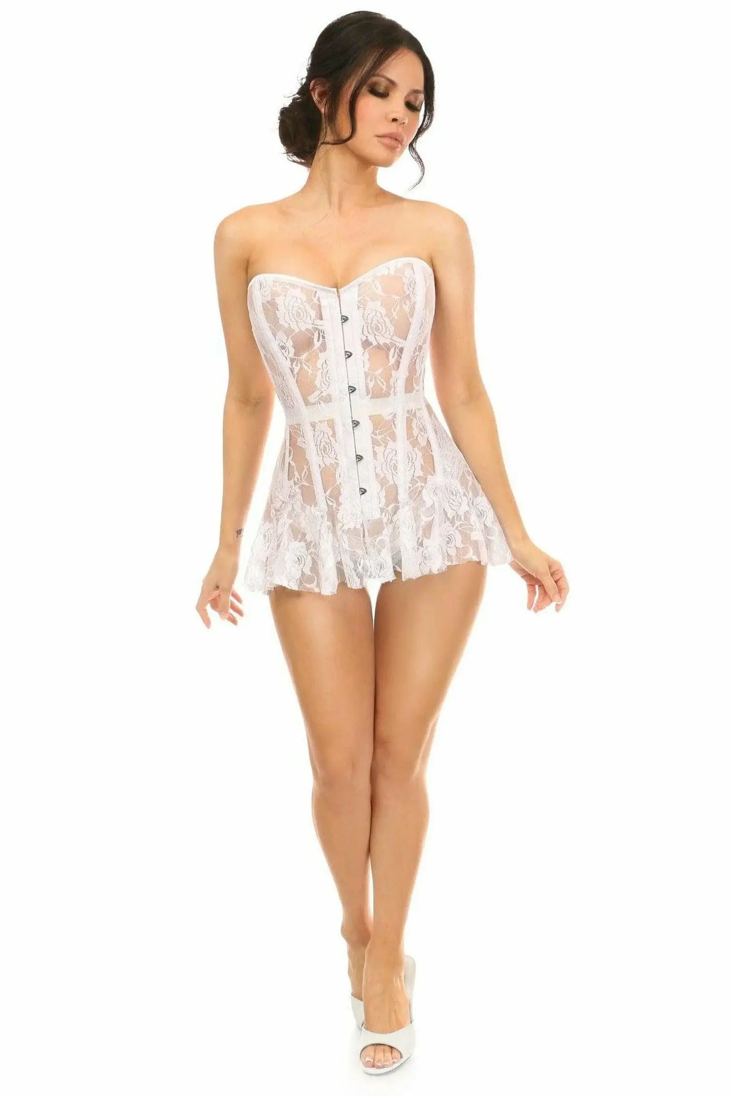 Lavish White Sheer Lace Corset Dress - Daisy Corsets - Flyclothing LLC