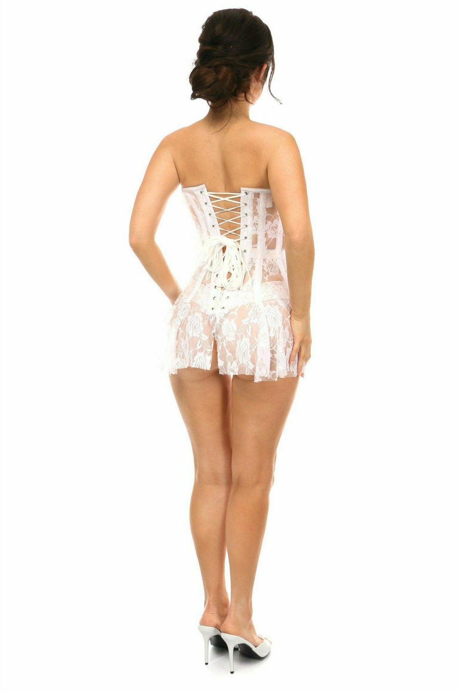 Lavish Sheer Lace Over Bust Corsets In White- Daisy Corsets