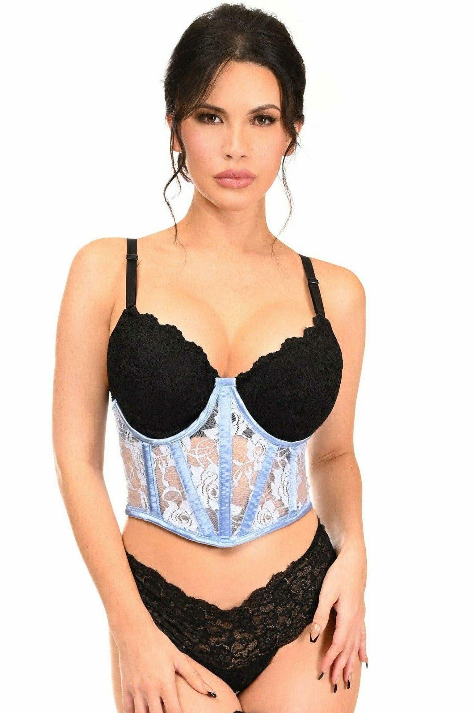 Lavish Lt Blue Sheer Lace Underwire Waist Cincher Corset - Daisy Corsets - Flyclothing LLC