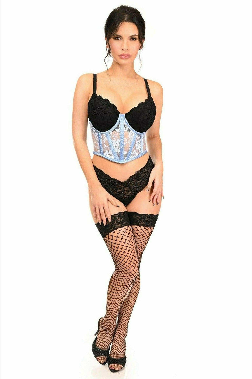 Daisy Corsets Lavish Lt Blue Sheer Lace Underwire Waist Cincher Corset - Daisy Corsets - Flyclothing LLC
