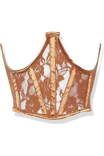 Lavish Caramel Sheer Lace Underwire Waist Cincher Corset - Daisy Corsets - Flyclothing LLC