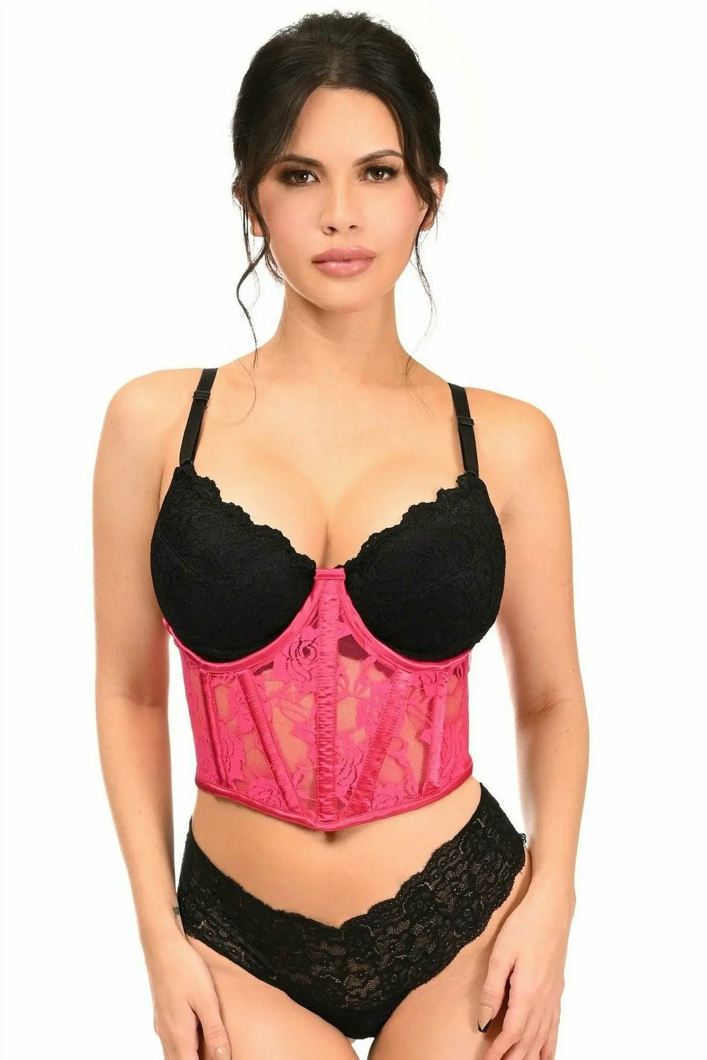 Daisy Corsets Lavish Fuchsia Sheer Lace Underwire Waist Cincher Corset - Daisy Corsets - Flyclothing LLC