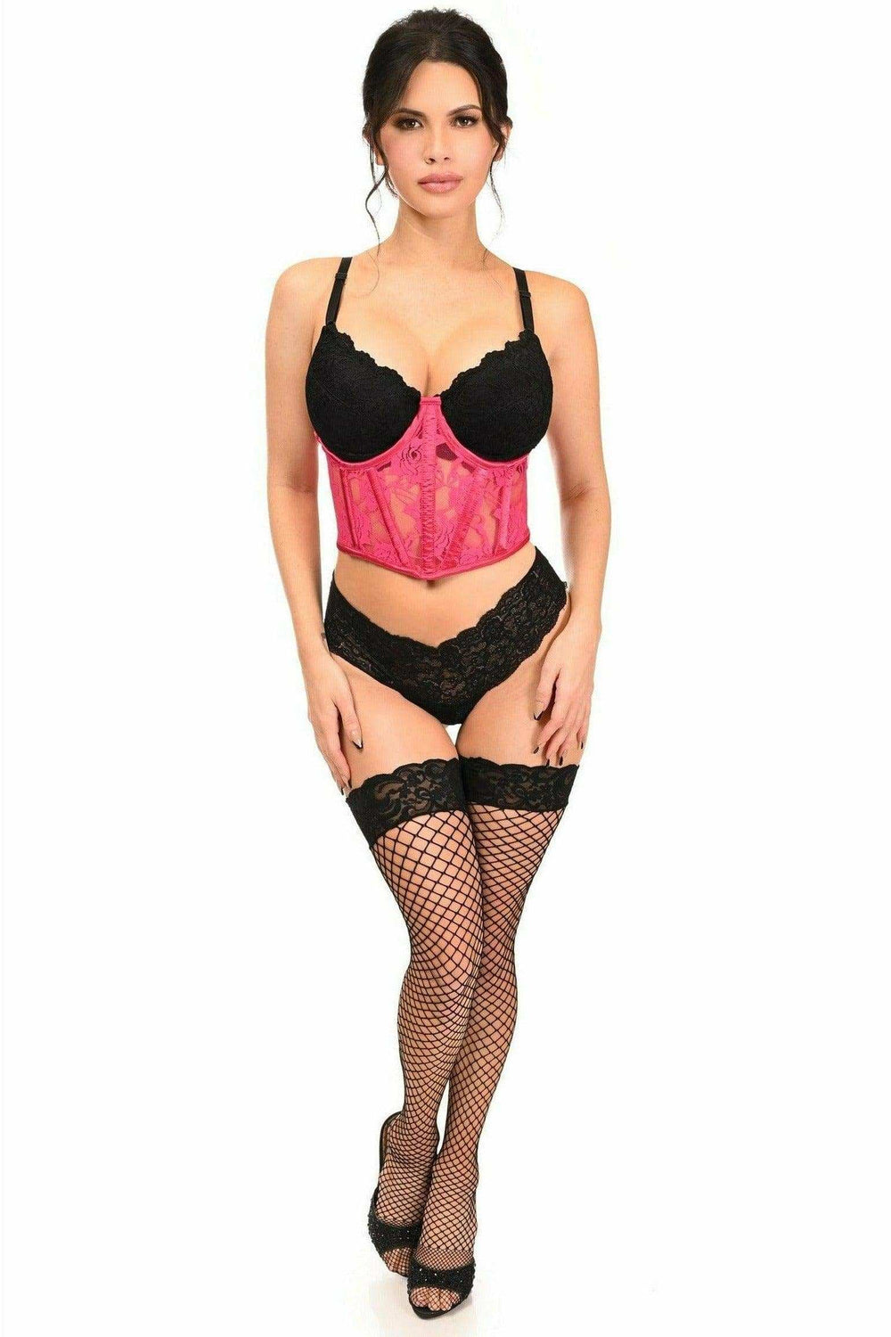 Lavish Fuchsia Sheer Lace Underwire Waist Cincher Corset - Daisy Corsets - Flyclothing LLC