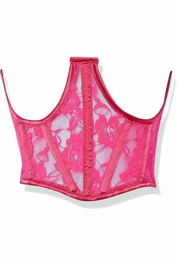 Lavish Fuchsia Sheer Lace Underwire Waist Cincher Corset - Daisy Corsets - Flyclothing LLC