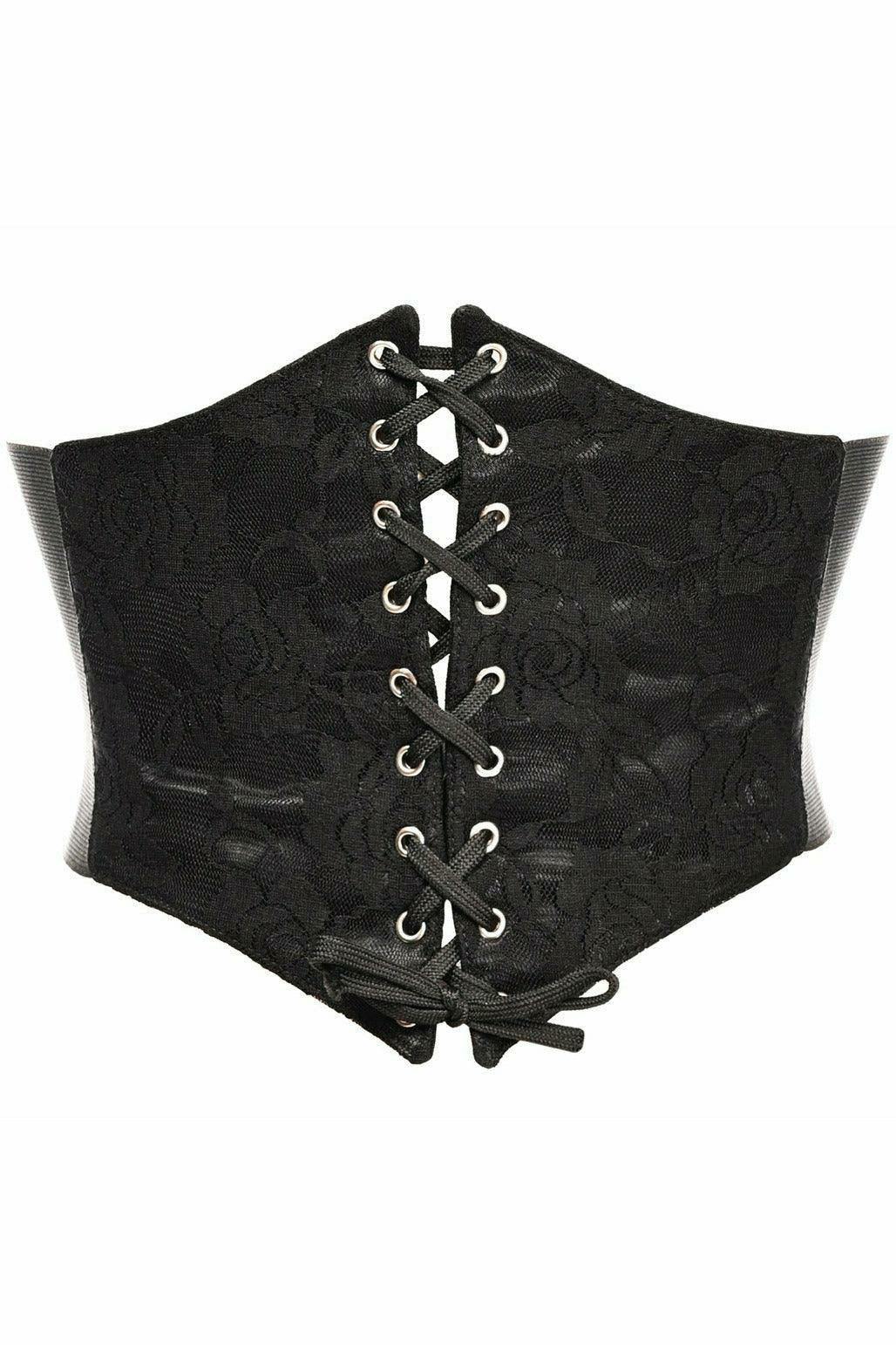 Lavish Black w/Black Lace Overlay Corset Belt Cincher - Flyclothing LLC