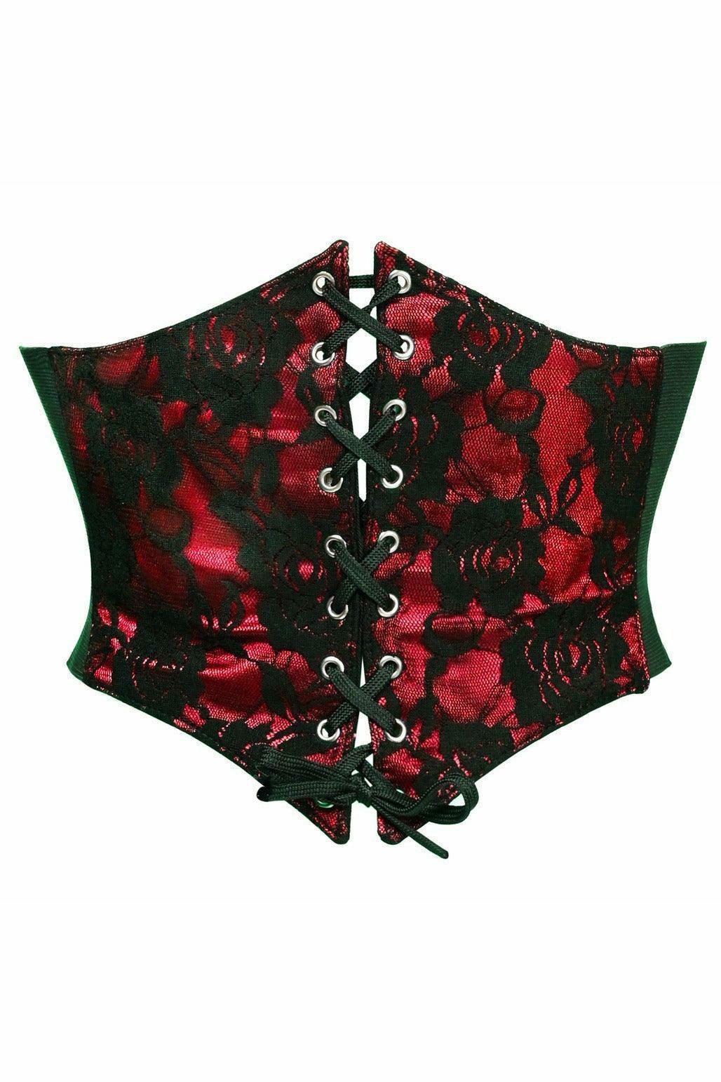 Lavish Red w/Black Lace Overlay Corset Belt Cincher - Flyclothing LLC