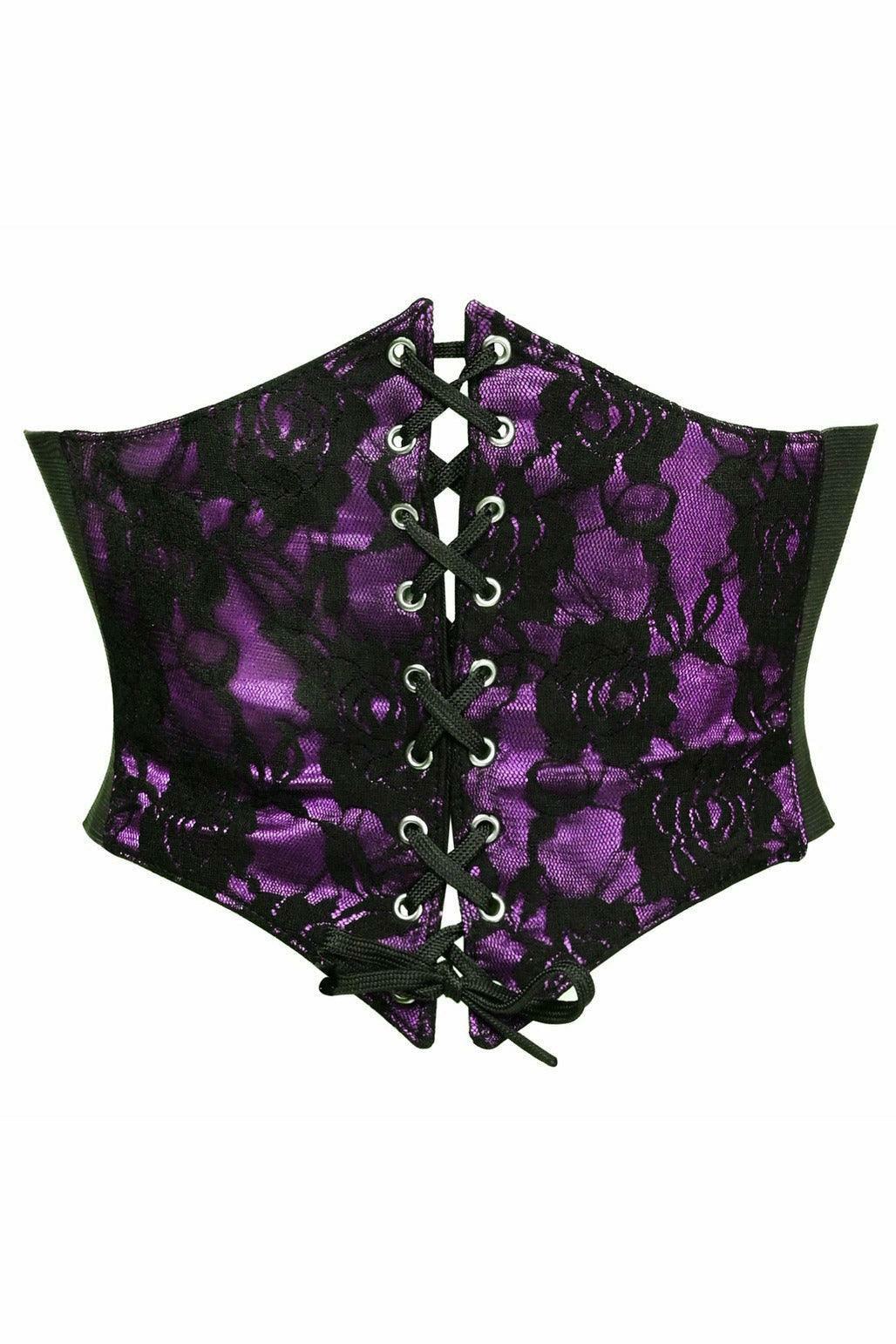 Lavish Purple w/Black Lace Overlay Corset Belt Cincher - Flyclothing LLC