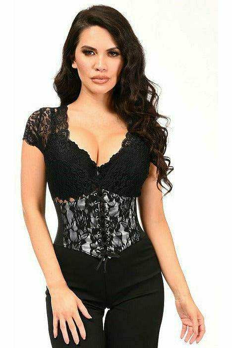 Daisy Corsets Lavish White w/Black Lace Overlay Corset Belt Cincher - Daisy Corsets - Flyclothing LLC