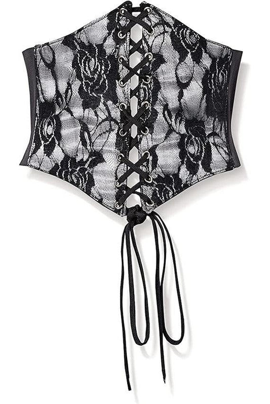 Daisy Corsets Lavish White w/Black Lace Overlay Corset Belt Cincher - Daisy Corsets