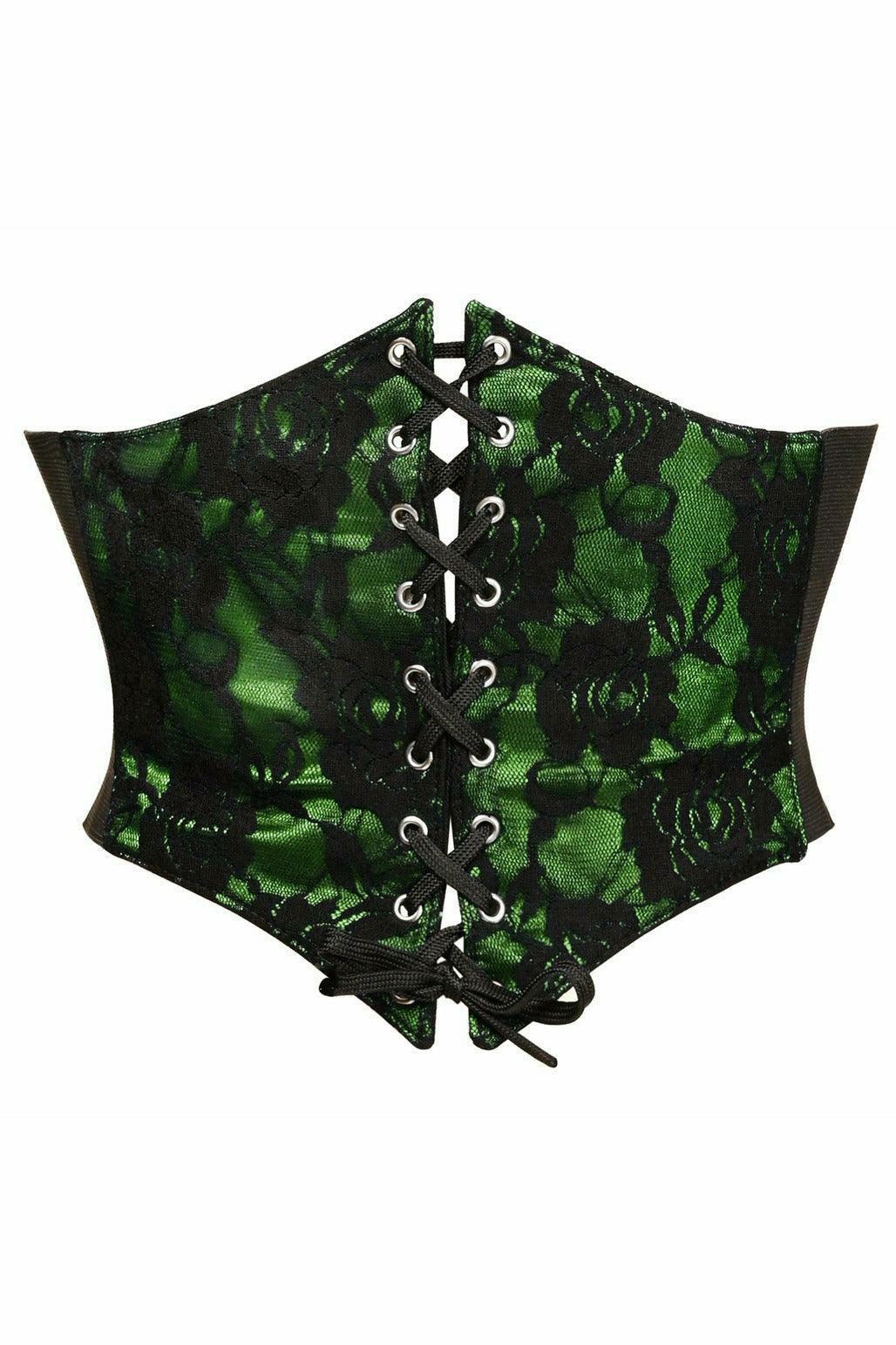Lavish Green w/Black Lace Overlay Corset Belt Cincher - Flyclothing LLC