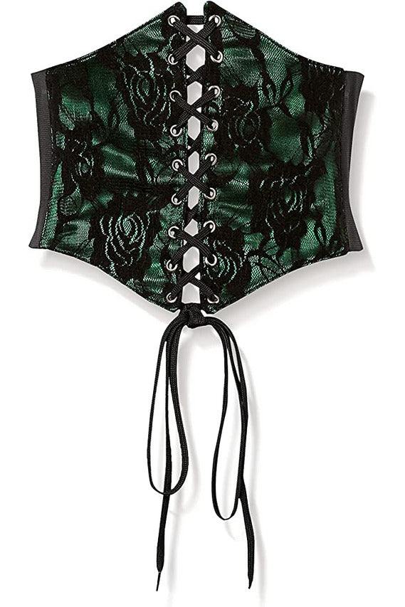 Daisy Corsets Lavish Green w/Black Lace Overlay Corset Belt Cincher - Daisy Corsets
