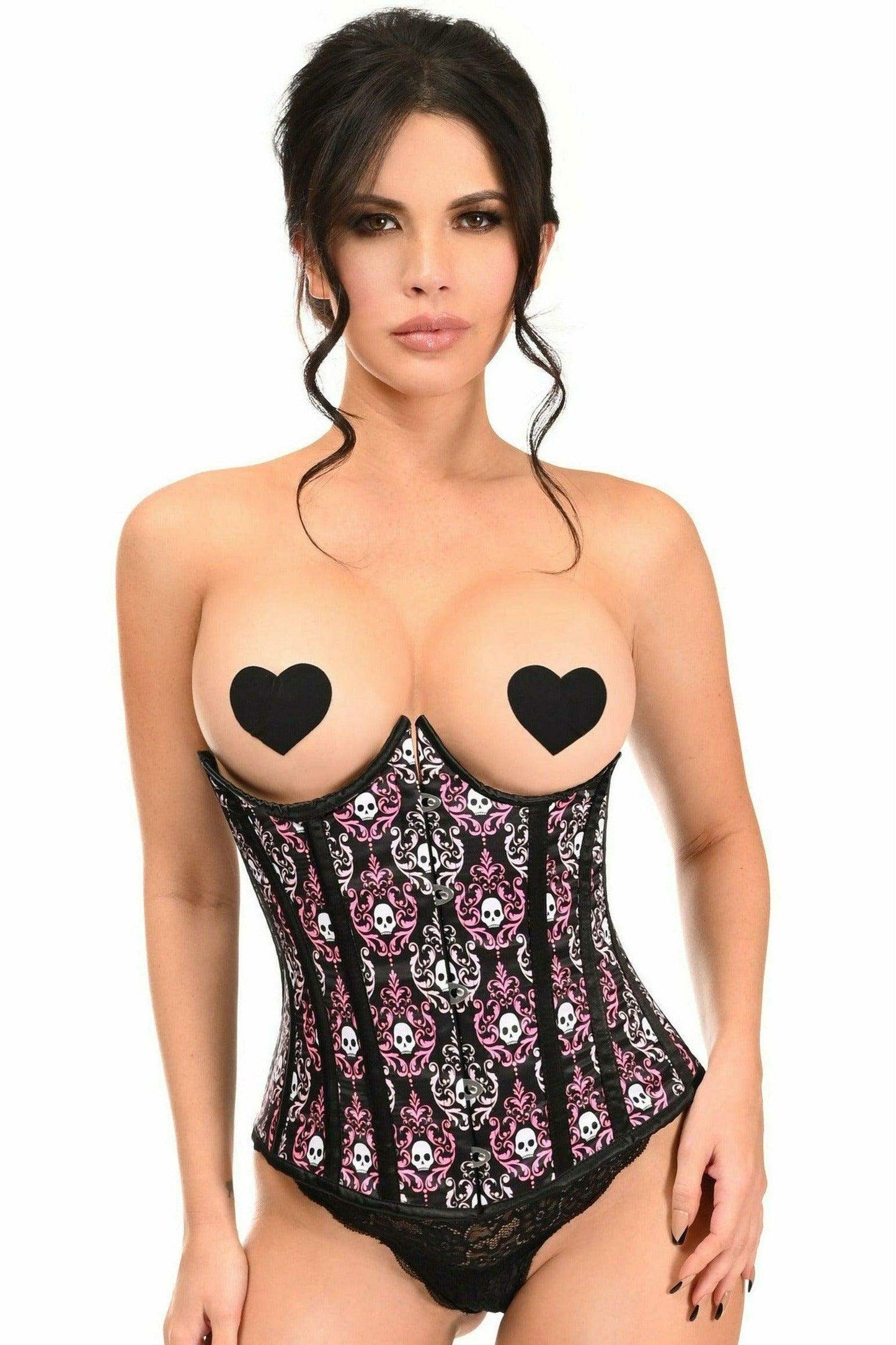 Lavish Skull Print Underwire Open Cup Underbust Corset - Daisy Corsets - Flyclothing LLC