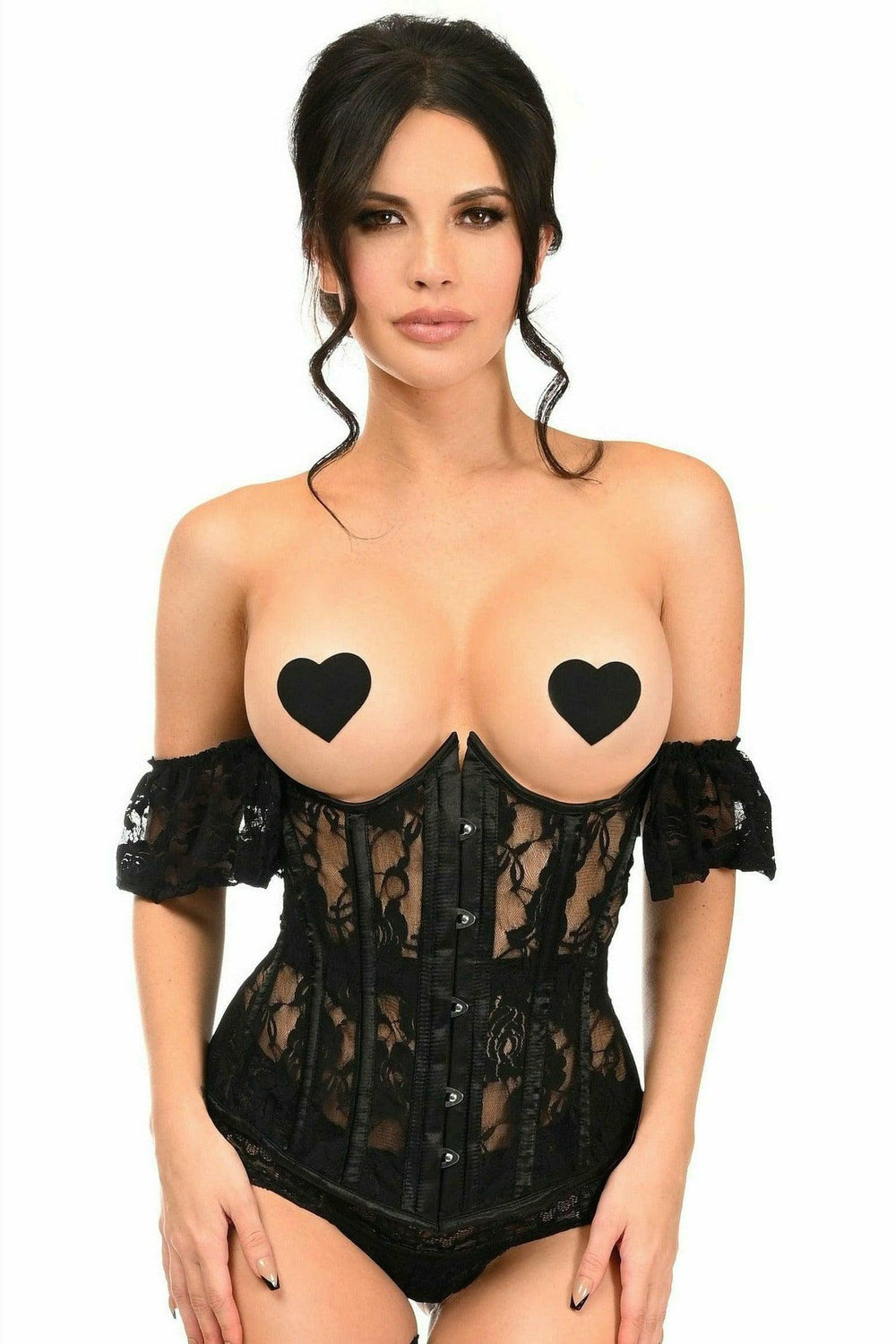 Daisy Corsets Lavish Sheer Black Lace Underbust Underwire Corset w/Ruffle Sleeve - Daisy Corsets