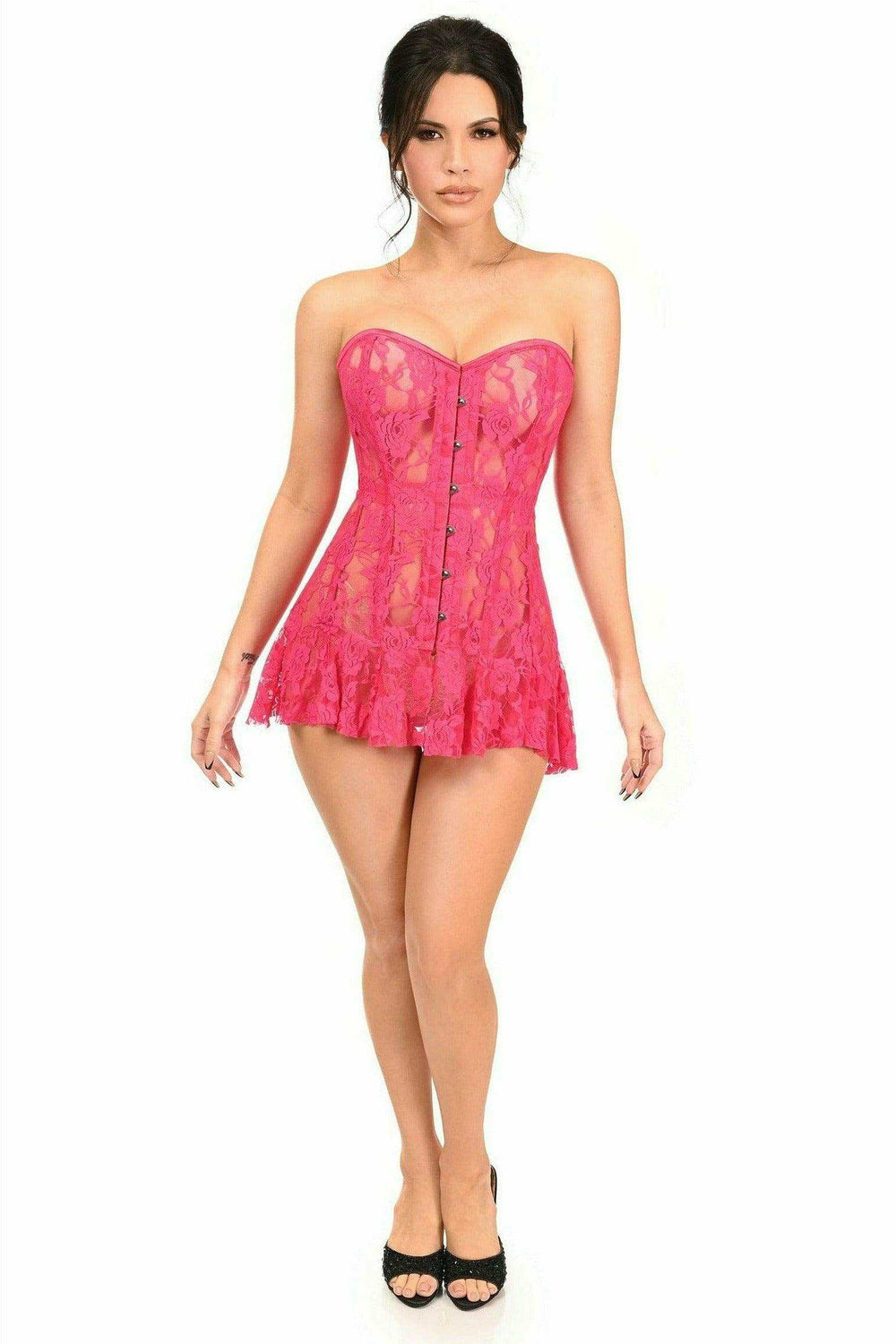 Daisy Corsets Lavish Fuchsia Sheer Lace Corset Dress - Daisy Corsets - Flyclothing LLC