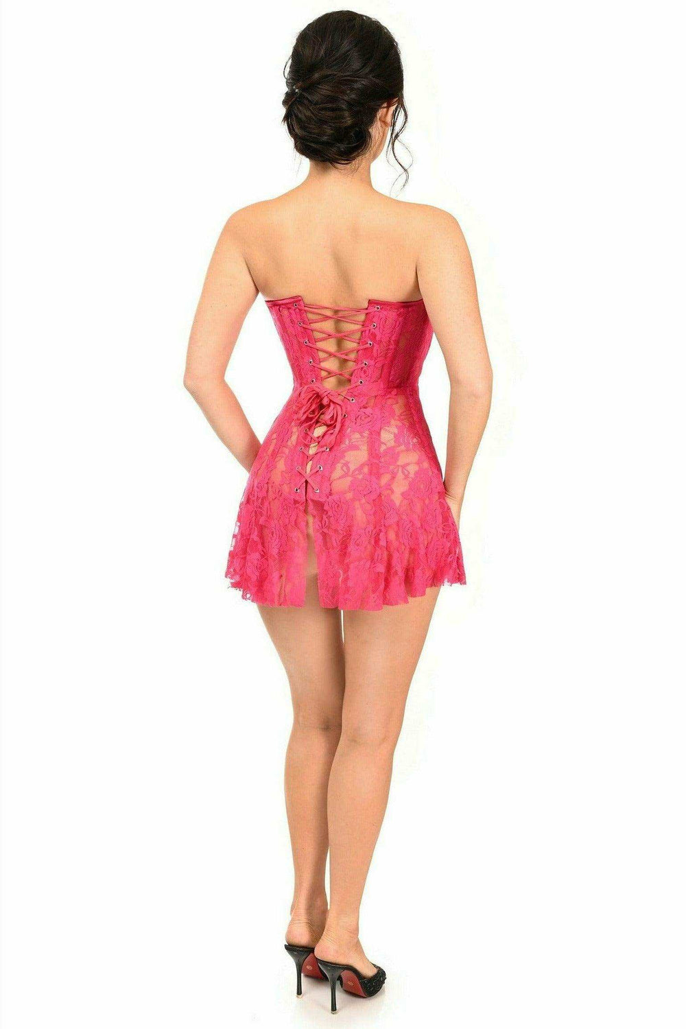Daisy Corsets Lavish Fuchsia Sheer Lace Corset Dress - Daisy Corsets - Flyclothing LLC