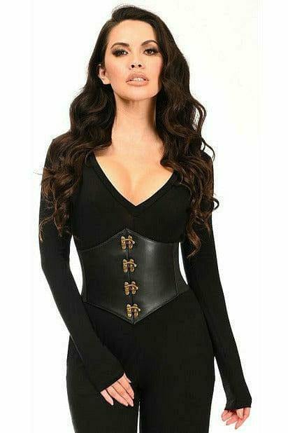 Daisy Corsets Lavish Black Faux Leather Corset Belt Cincher w/Clasps - Daisy Corsets