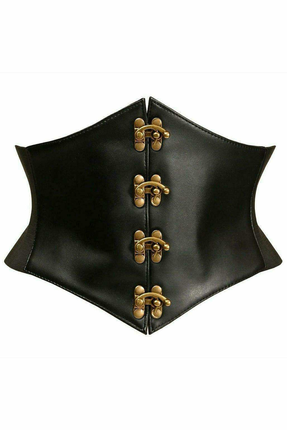 Daisy Corsets Lavish Black Faux Leather Corset Belt Cincher w/Clasps - Daisy Corsets - Flyclothing LLC