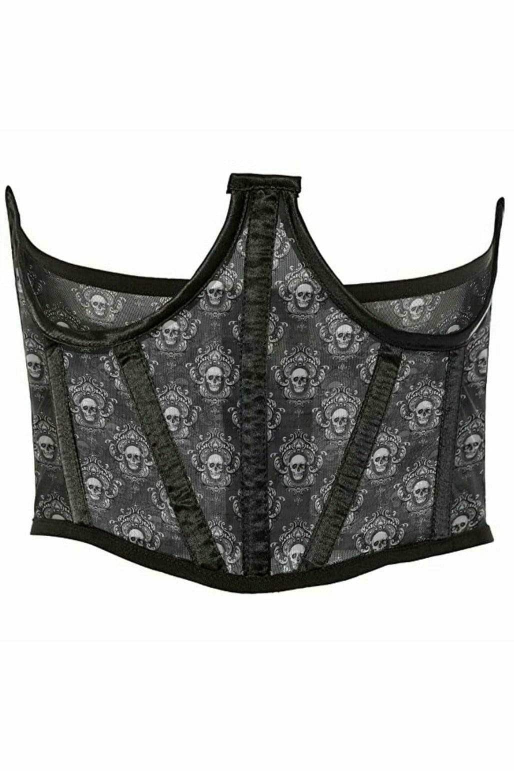 Daisy Corsets Lavish Black & White Skull Mesh Open Cup Waist Cincher - Daisy Corsets - Flyclothing LLC