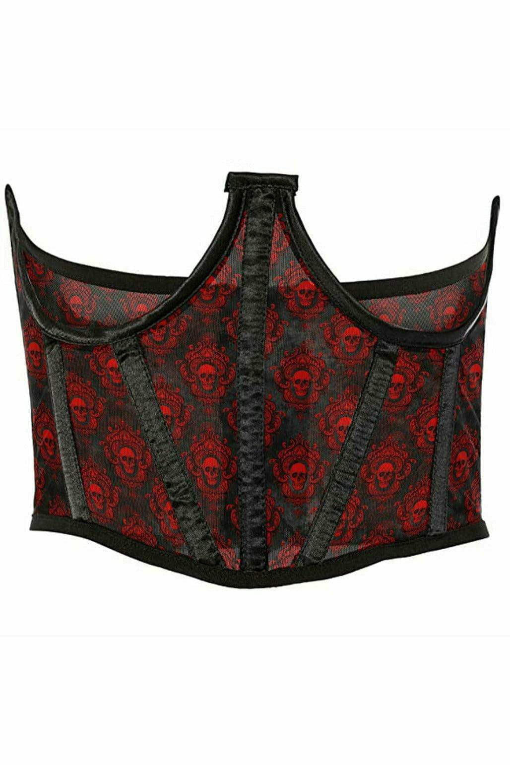 Daisy Corsets Lavish Black & Red Skull Mesh Open Cup Waist Cincher - Daisy Corsets - Flyclothing LLC