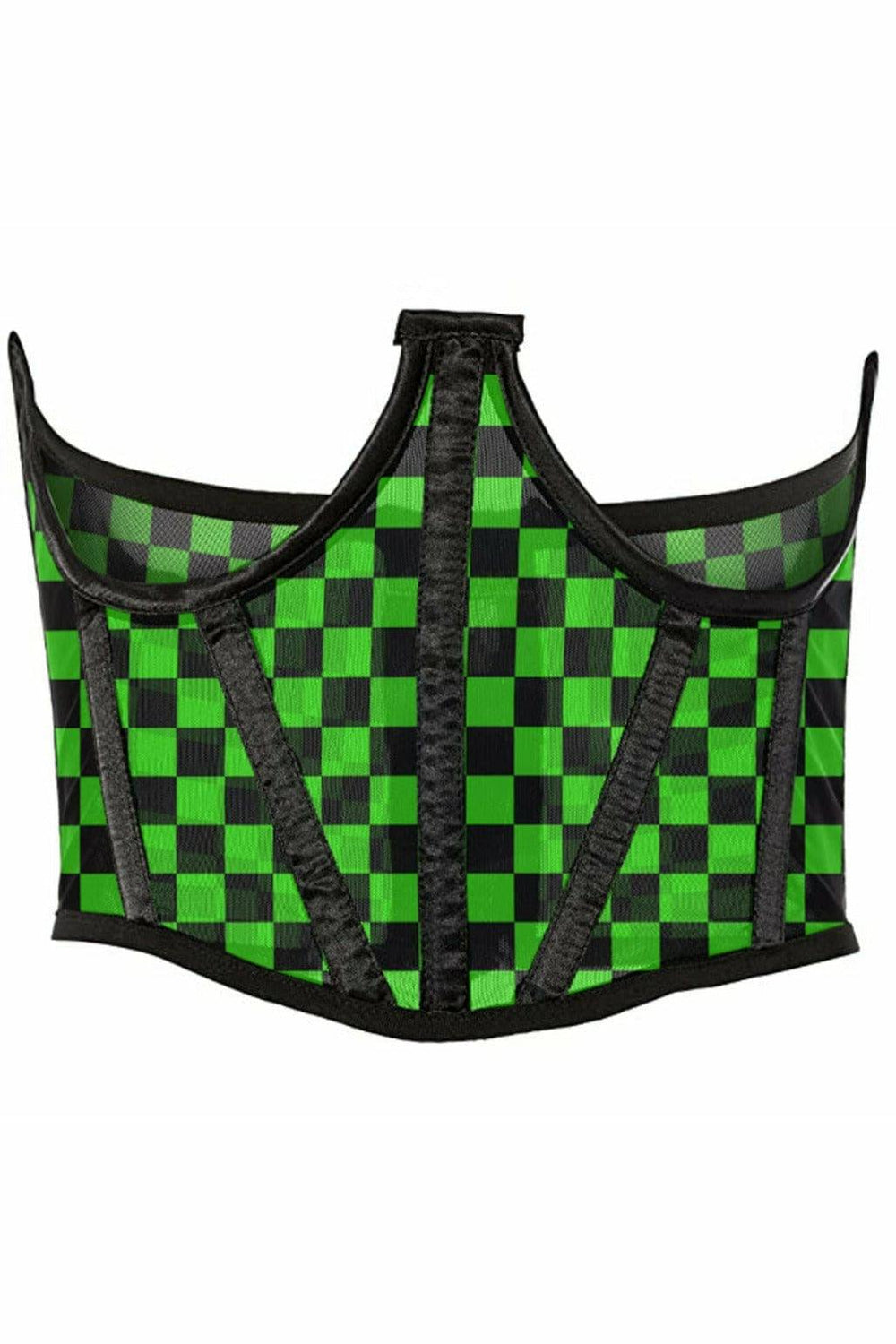 Daisy Corsets Lavish Neon Green/Black Checker Print Mesh Open Cup Waist Cincher - Daisy Corsets