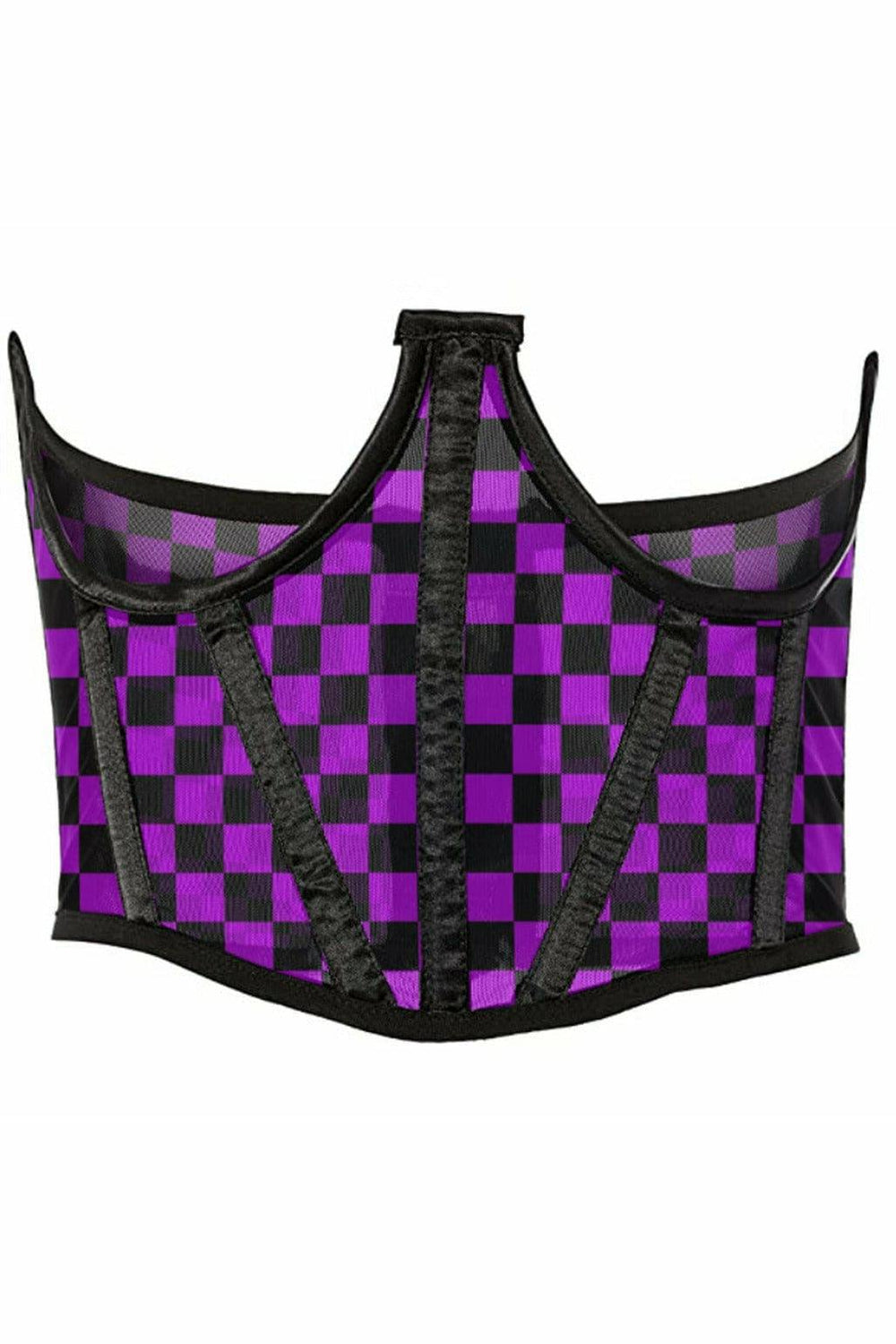 Daisy Corsets Lavish Neon Purple/Black Checker Print Mesh Open Cup Waist Cincher - Daisy Corsets