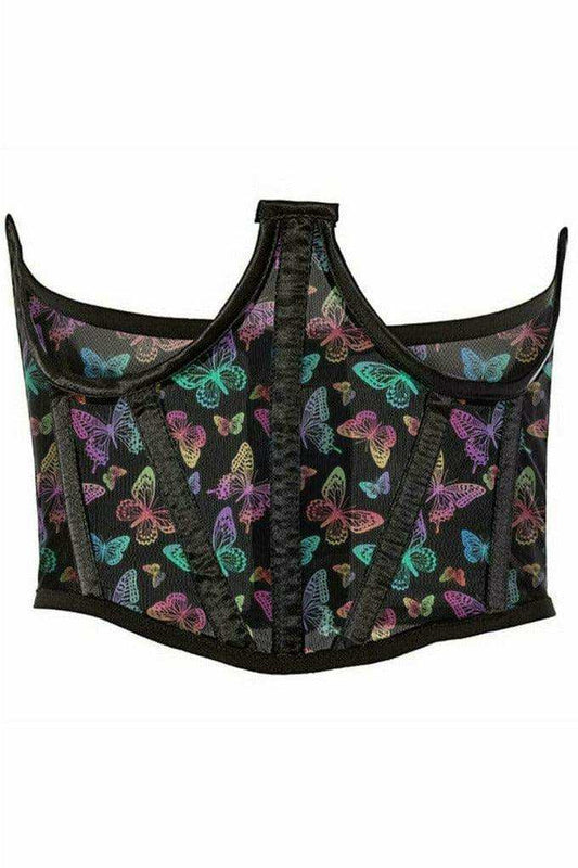 Daisy Corsets Lavish Neon Butterfly Print Mesh Open Cup Waist Cincher - Daisy Corsets - Flyclothing LLC